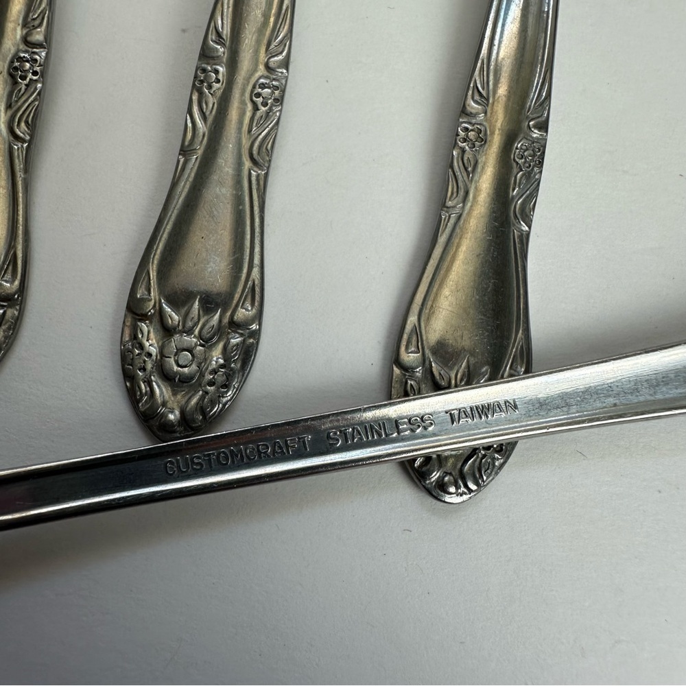 Custom Craft Ice Teaspoons Stainless Steel Floral Tapered Flatware SET OF 10 - Picture 5 of 8